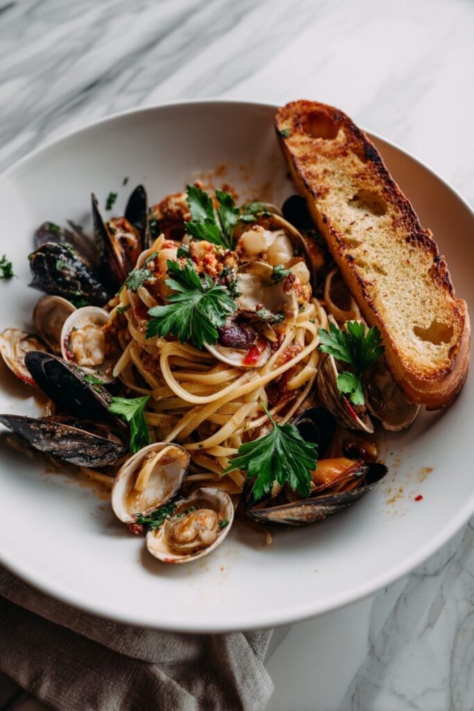 Authentic Italian Seafood Pasta With Clams And Mussels