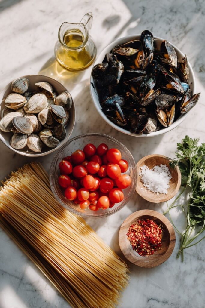 Authentic Italian Seafood Pasta With Clams And Mussels
