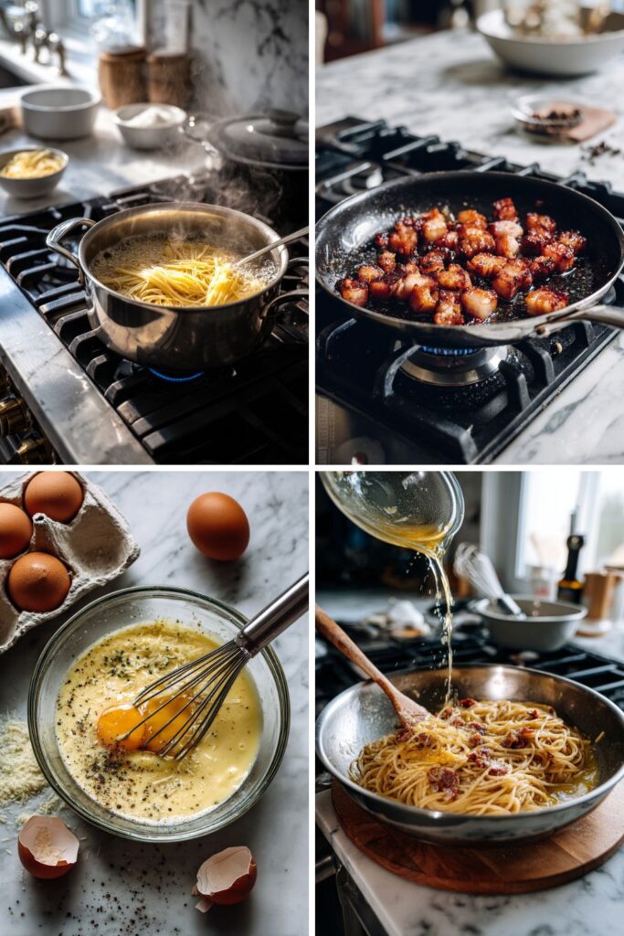 Classic Italian Pasta Carbonara With Pancetta