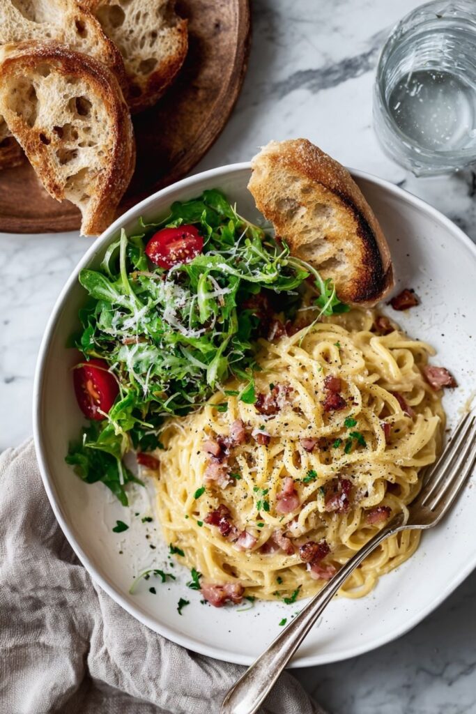 Classic Italian Pasta Carbonara With Pancetta