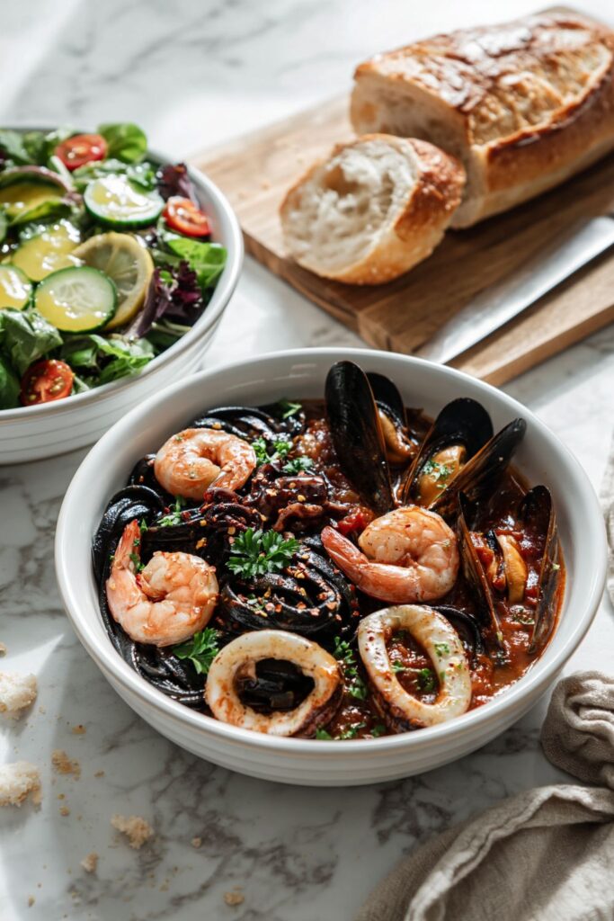 Italian Black Squid Ink Pasta With Seafood

