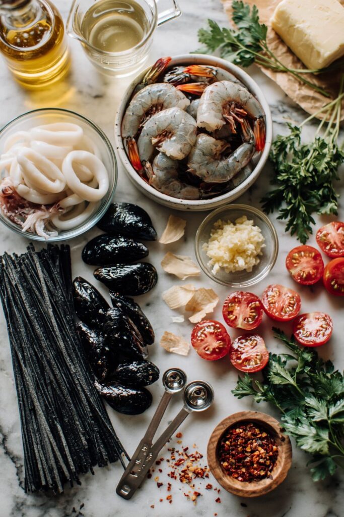 Italian Black Squid Ink Pasta With Seafood
