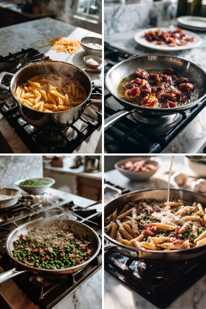 Italian Pasta With Prosciutto And Peas