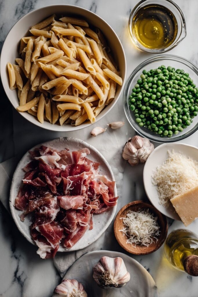 Italian Pasta With Prosciutto And Peas