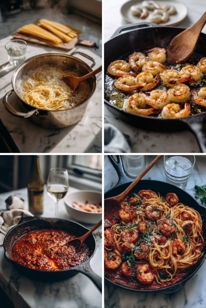 Spicy Italian Garlic Shrimp Pasta With Tomato Sauce
