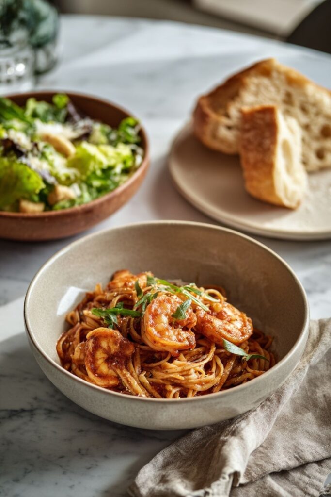 Spicy Italian Garlic Shrimp Pasta With Tomato Sauce
