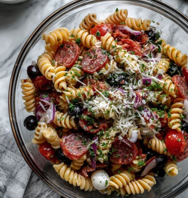 Cold Italian Pasta Salad With Pepperoni And Salami