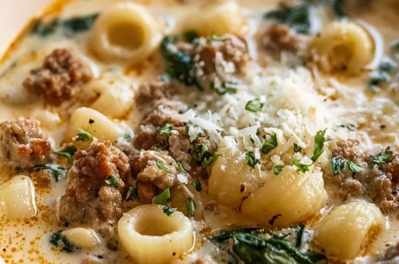 Creamy Parmesan Italian Sausage Spinach Ditalini Soup
