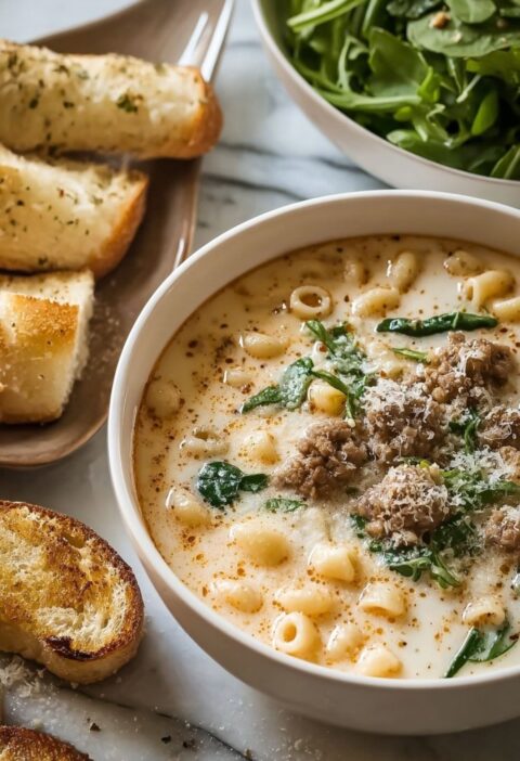 Creamy Parmesan Italian Sausage Spinach Ditalini Soup