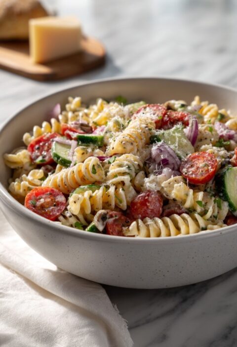 Creamy Tri Color Italian Pasta Salad With Rotini
