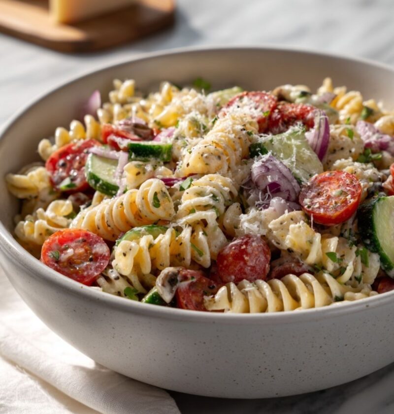 Creamy Tri Color Italian Pasta Salad With Rotini