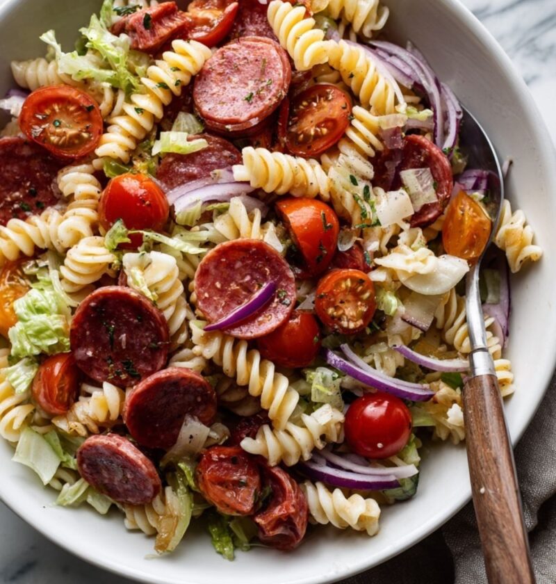 Italian Grinder Sub Sandwich Pasta Salad With Salami