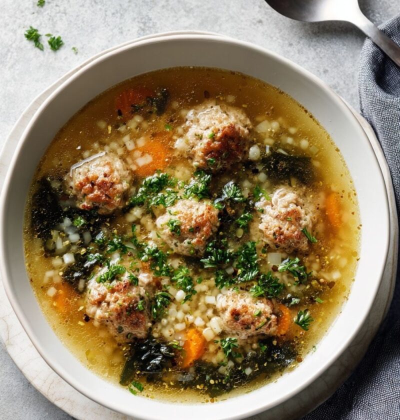 Italian Wedding Soup With Chicken Meatballs And Escarole