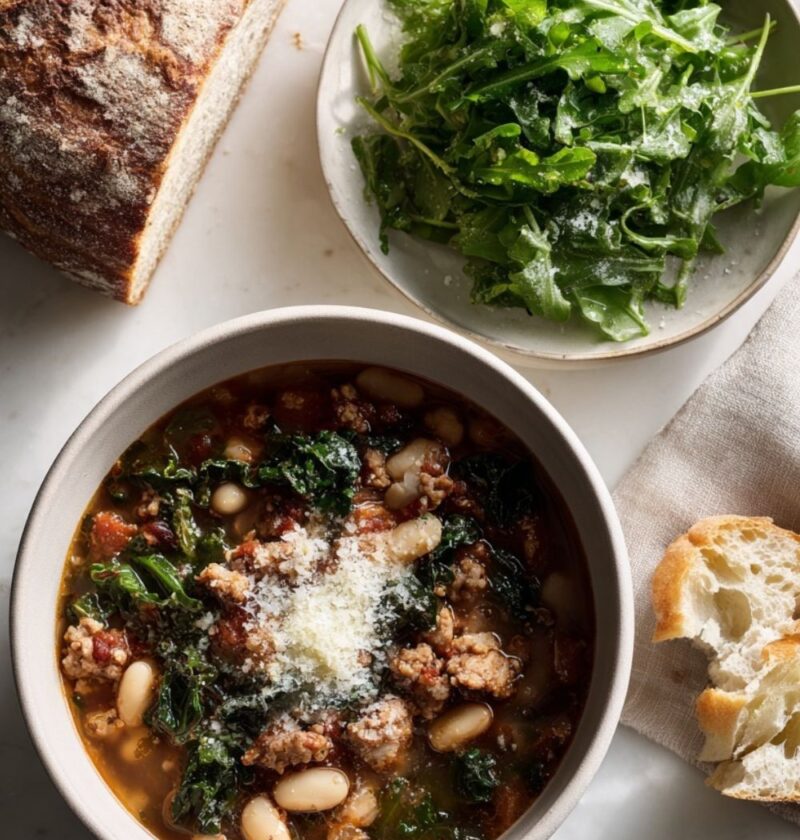 Rustic Italian Sausage White Bean Kale Soup Recipe