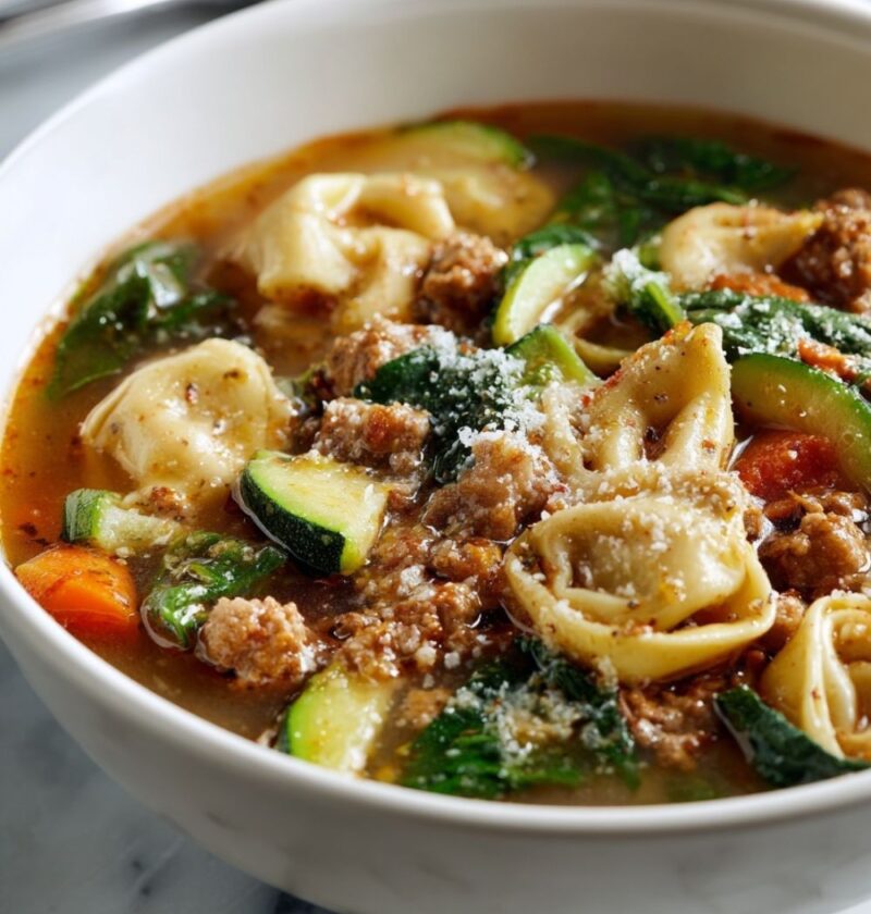 Spicy Italian Sausage Vegetable Tortellini Soup