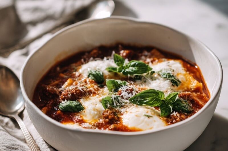 Cheesy Italian Sausage Tomato Lasagna Soup