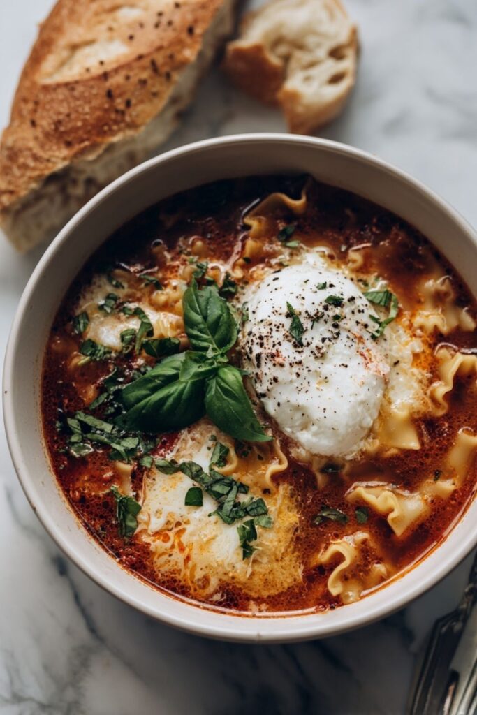 Cheesy Italian Sausage Tomato Lasagna Soup