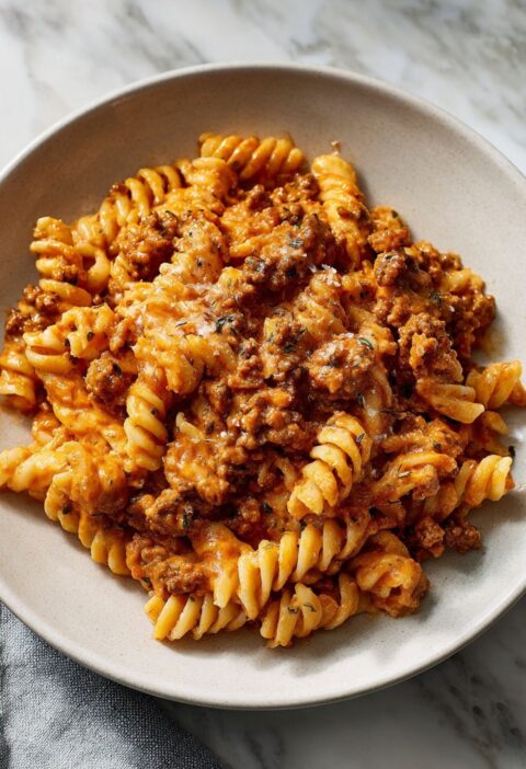 Cheesy Italian Velveeta Beef Pasta Skillet