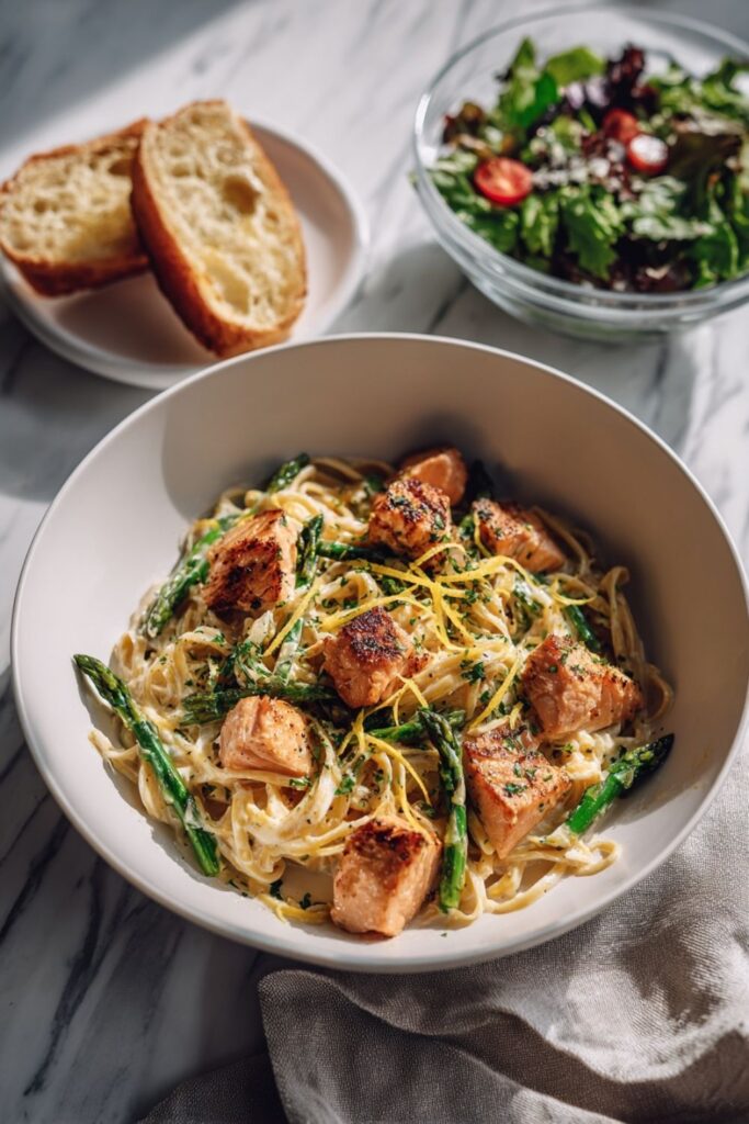 Creamy Italian Salmon Pasta With Asparagus
