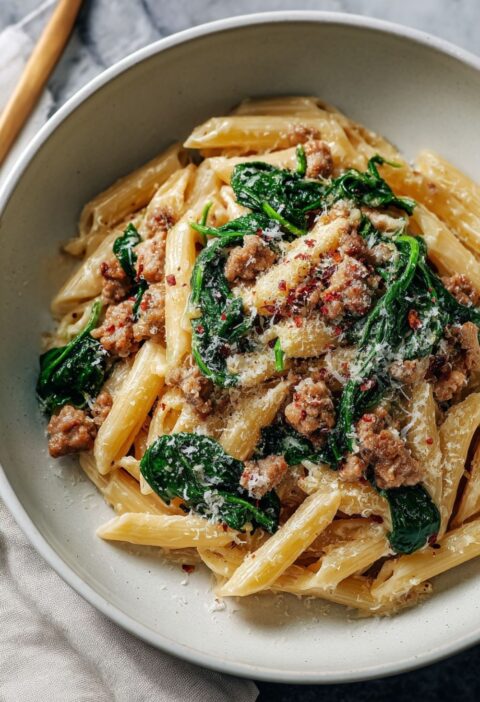 Creamy Spicy Italian Sausage Pasta With Spinach