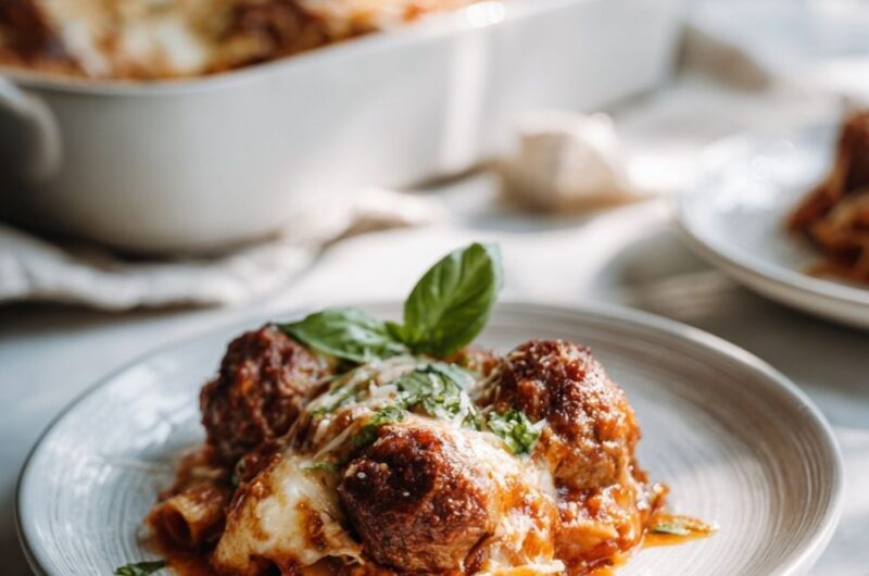 Italian Meatball Pasta Bake With Tomato Sauce