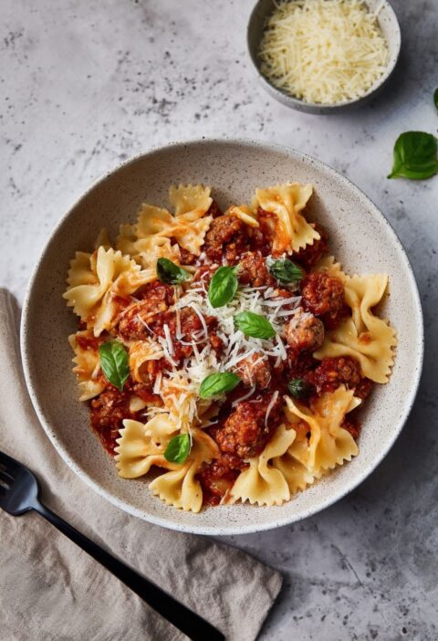 Sweet Italian Sausage Bow Tie Pasta With Marinara