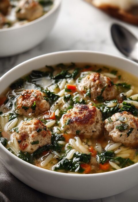 Turkey Meatball Italian Wedding Soup With Orzo