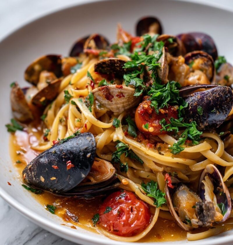 Authentic Italian Seafood Pasta With Clams And Mussels