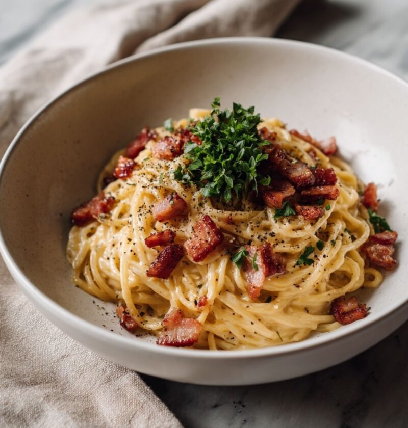 Classic Italian Pasta Carbonara With Pancetta