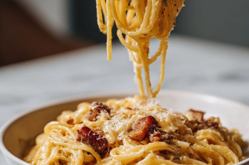 Classic Italian Pasta Carbonara With Pancetta