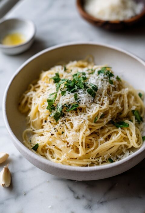 Italian Angel Hair Pasta With Garlic Herbs