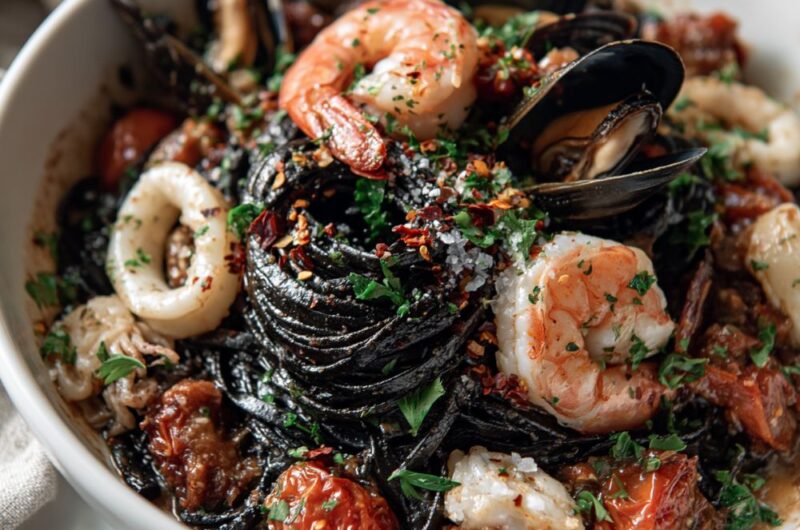Italian Black Squid Ink Pasta With Seafood