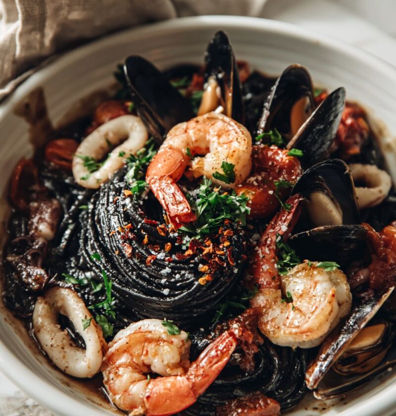 Italian Black Squid Ink Pasta With Seafood
