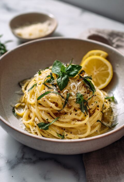 Italian Lemon Pasta With Fresh Basil