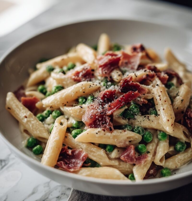 Italian Pasta With Prosciutto And Peas