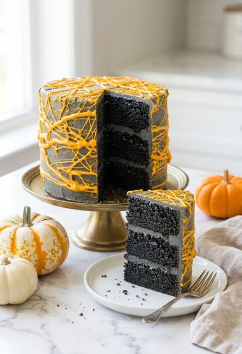 Black Sesame Spider Web Cake