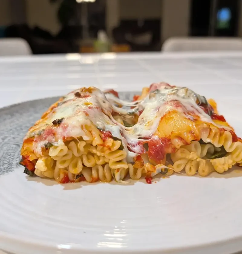 Mummy lasagna rolls on a white plate topped with marinara and melted cheese